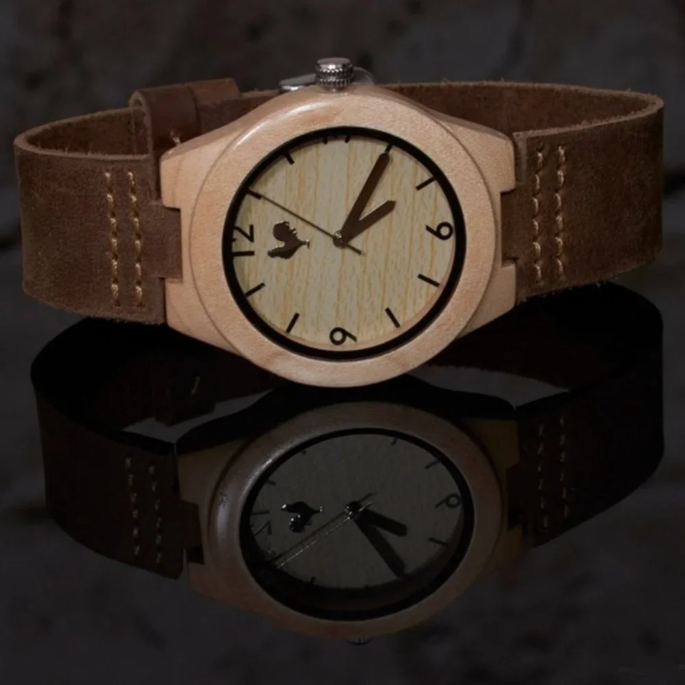 Buff Catalana Blonde Wood Watch Leather White Rooster Unisex Neutral Gift NEW